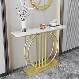 LIVINGLOOM End Table Living Room Modern Slate Console Table Luxury Hallway Narrow Side Table Entrance Coffee Table Bed Room & Home Decor (Golden White)-picture-10