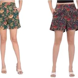 Aanvi Kurti Women's Floral Print Shorts, High Waist, Pockets, Casual Wear-picture-40