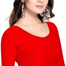 Cotton Lycra Stretchable Comfy Round Neck Elbow Length Sleeves Saree Blouse Readymade Crop Top Choli for Girls & Womens-image-9