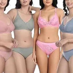 realside Women's Girls Cotton Non Padded and Non Wired Seamless Bra Panty Set (Pack of 3 Bra and 4 Panties)-Muticolor-picture-38