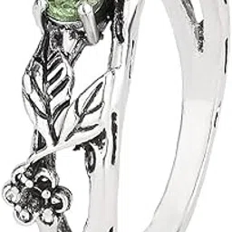 lishanti Nature Inspired Ring, Branch Design with Peridot Stone, Hand-Carved Leaves and Flower, Vintage Style image 1