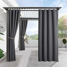 RYB HOME Blackout Curtains Panels for Patio Window Treatment Grommet Top Waterproof & Windproof Outdoor Indoor Privacy Curtain Drapes, 1 Panel, Wide 52 by Long 84 Inch, Grey-picture-15