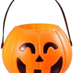 Wah!! Store Pumpkin Halloween Plastic Trick or Treat Bucket for Candy - Large Cute Portable Candy Storage Basket (17cm) (Pack of 1) image 1