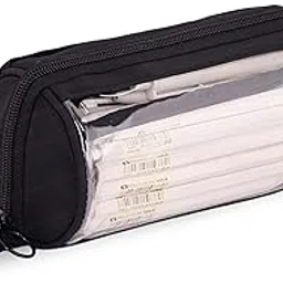 FunBlast Large Capacity Pencil Bag - Multi Compartment Transparent Pencil Pouch with Zipper, Portable Makeup Case, Aesthetic Pouch, Cute Stationery Bag for Students Girls Adults Office (Black)-picture-10