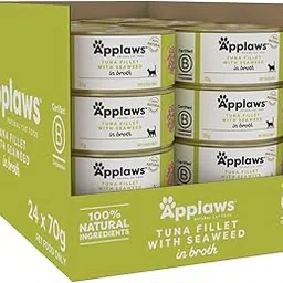 Applaws Natural Premium Wet Cat Food for Adult Cats, Tuna Fillet with Seaweed in Broth Pack of 24 x 70g Cans-picture-20