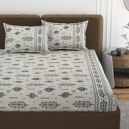 VOMZER 320 TC 100% Pure Cotton All Around Elastic Fitted Bedsheets King Size, Premium Fitted Bedsheets King Size for Double Bed with 2 Pillow Covers, Size- 78” x 72”-picture-14