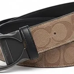 Canvas Belt with Black C Buckle, Khaki and Black, Classic Monogram Pattern, Leather Trim free size-picture-19