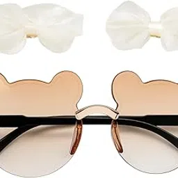 BellaStella Cute Bear-Shaped Sunglasses with Aqua Bow Hair Clips – Hair Accessories for Baby Boys & Baby Girls – Pack of 1 (WHITE)-picture-36