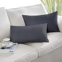linenaffairs Microfiber Filled Pillow Set of 2 for Sleeping | Durable and Ultra Soft Pillow| Takiya Set of 2| Dark Grey Solid | 20 x 30 Inch-picture-15