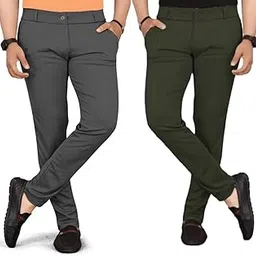 Men's Classic Slim Fit Formal Trousers, Lycra Blend, Office Casual Pants with Side Pockets, Combo Pack of 2-picture-12