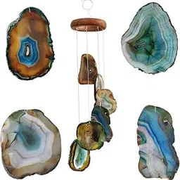 Shubhanjali Green Agate Slice Windchime,Windchime for Positive Energy,Agate Sliced Geode Wind Chime Hanging Soothing Melodious Sound Energy for Home, Office,Balcony, Window-picture-53