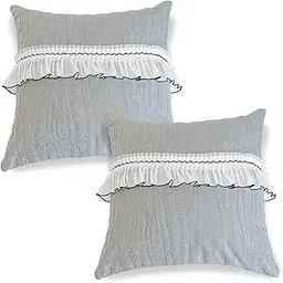 HOKIPO 'French Lace & Luxe' Sofa Cushion Cover with Elegant Curved Lace Design, 18x18 inch (45x45 cm) Set of 2, Featherlight Grey (AR-6136-GRY*2)-picture-18