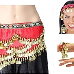 Vritraz Women's Velvet Belly Dance Hip Scarf Waistband Belt Skirt with Ringy Golden Coins (Pack of 4) image 1