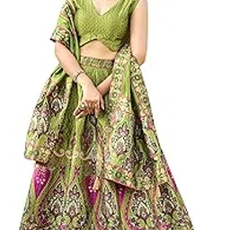 purvaja Women's Jacquard Semi-Stitched Lehenga choli-picture-43