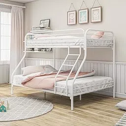 Maliacife Metal Bunk Bed with Ladder and High Guardrail,Twin Over Full Size Bed Frame,Storage Space,Noise Free,No Box Spring Needed,White-picture-13
