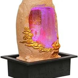 CRAFT SMITH Polyresin Tabletop Sand Color Meditating Buddha Sitting in Cave Style Indoor Front Curtain Waterfall Fountain for Home Decor with LED Light, Speed Controller Pump (Size: 40 x 22 x 29.5CM)-picture-11
