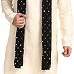 dupatta bazaar Men's Black Mirror Work Dupatta For Kurta/Sherwani/Achkan - Silk, Free Size-picture-30