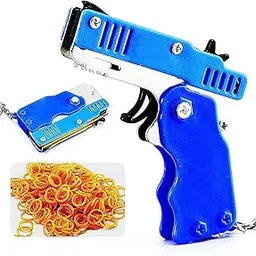 Mini Metal Burst Collapsible Rubber Band Gun Toy,with 60pcs Safe Portable Rubber Band Children's Toys,Portable Shooting Game Outdoor Indoor Activities Gift,Christmas Toys for Children (Blue)-picture-21