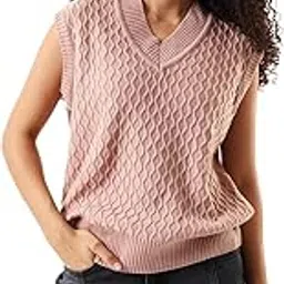 high star clothing High Star Women Acrylic Knitted Regular fit V Neck Sleeveless Sweaters 54-picture-41