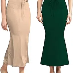 Women’s Solid Mermaid Fit Maxi Skirt Combo | Soft Stretchable Fabric | Adjustable Waist Tie | Pack of 2 |Cream-Green-picture-14