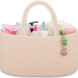 COMSE Baby Diaper Caddy Organizer, Rope Diaper Basket, Baby Car Organizer, Diaper Change Organizer, Portable Tote Bag with Divider, Baby Shower Gifts Newborn Essentials Registry Must Have, Beige-image-15
