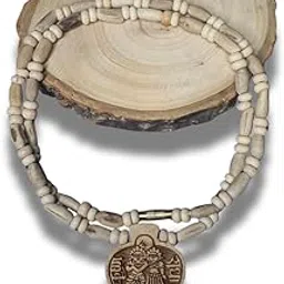 dharmik Handcrafted Radha Krishna Heart Pendant Tulsi Kanthi Mala | 10mm Natural Tulsi Wood from Vrindavan | Lab Certified Vaishnav Kanthi, 10.5 Inch, 10 gm image 1