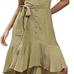 label ritu kumar Olive Green Tie-Up Midi Dress-picture-12