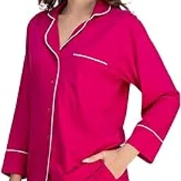 moomaya Women's Cotton Jersey Nightwear Set - Soft, Button-Down Shirt & Shorts Sleepwear-picture-13