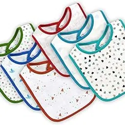 BAYBEE Baby Cotton Bibs Apron for Infants, Printed Button Type Bibs for Feeding Babies, Washable Feeding Bibs for Boys & Girls Large-picture-68