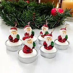 BITONA® 6 Piece Miniature Christmas Tea Light Candle Set Handmade Figures Santa Claus for Christmas Home Decorations (6 Piece)-picture-18