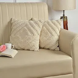 Rosslyn Set of 2 Cotton Pillow Cases Soft and Table Tufting - 16" X 16" Inch (40x40 Cm) for Living Room or Bedroom (Beige Square)-picture-28