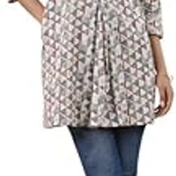 janasya Women's Cotton Floral A-Line Tunic image 1