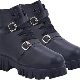 shoetopia Women's Ankle Boots with Low Heel & Gold Buckle – Stylish Slip-Resistant Short Boots for Casual & Party Footwear-picture-46