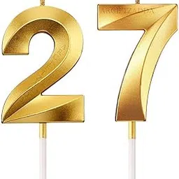 AR Giftzadda 27 Number Golden 3D Candle Cake Topper for Birthday/Anniversary Party Celebrations Pack of 1 (27 Gold)-picture-15