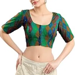 vamas Women's Brocade & Georgette Padded Self Design Half Sleeve Readymade Saree Blouse (X-817.ELB)-picture-32