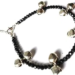 jyokrish Handmade Metal Silver Glossy Black beads Ghungroo chain anklet For Women or girls | Nazariya |Payal | single leg |free size | Pack of 1-picture-49