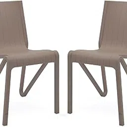 SkyGlamour Supreme Zyleg Plastic Chair |Armless Chair for Dining Room, Home, Cafe, Indoor&Outdoor Use |Color: Dark Beige; Set of 2 Chair-image-4