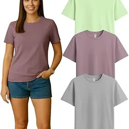 sleepynuts Women's Plain Round Neck Regular Fit Half Sleeve Cotton T Shirt-picture-37