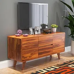 OJAS CRAFTS Solid Sheesham Wood TV Cabinet for Living Room and Bedroom | Space Free Standing Media Entertainment Unit with 2 Door & 2 Drawers | Ideal for Dinning Room (Honey Finish) image 1