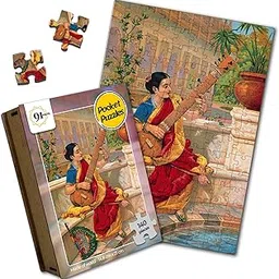 91Knots Raja Ravi Varma's-Woman Playing Sitar Wooden Jigsaw Puzzle (140 Pieces) for Adults and Kids-Beautiful Indian Artwork Puzzle| Brain Booster Games & Toys for Above 5+ Years | Festival Gift-image-35