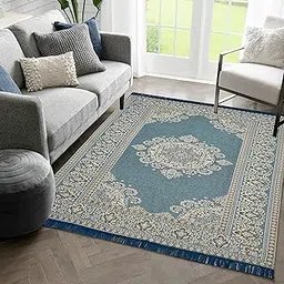 Linen Basics Designer Superfine Exclusive Cotton Carpet/Area Rug/Bedside Runner, Cotton Living Room Carpet, Durries in (Sierra Blue, 4x6 Feet)-picture-35