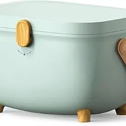 Jukkre Premium Plastic Storage Box with Lid & Handle – Multipurpose Organizer Bin for Bedroom, Bathroom, Kitchen – Elegant Nordic Design Basket with Wooden Feet-picture-65