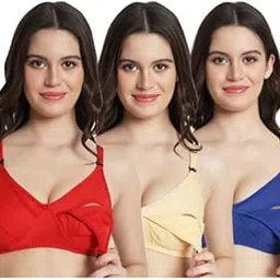 Women Cotton Non Padded Maternity Breastfeeding Mother Bra Combo Pack of 3 Feeding Bra-picture-10