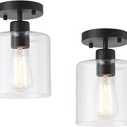 klss 2 Pack Black Modern Semi Flush Mount Ceiling Light, Rustic Ceiling Light Fixture for Closet Hallway Entryway, Hallway Ceiing Light, Matte Black Finish (6 inches)-picture-27