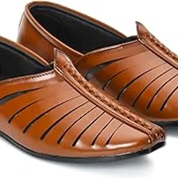 stepsoft Faux Leather Jutti for Men Wear Men Tan Ethnic Wedding Juttis & Mojaris | Laser Cut Design PU Slip-On Footwear Cushion Footbed Traditional Mojari for Men for Celebrations & Festivals-picture-13