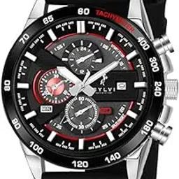 sylvi Timegrapher Red Luxury Business Casual Party-Wear Leather Strap Chronograph Date Display Watch for Men | Working Chronograph Watch for Men - 556 Red Leather-picture-39