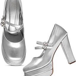 jm looks Women's Mary Jane Pumps Double Strap Chunky Block Heel Closed Square Toe Dress Office Work Party Shoes-picture-14