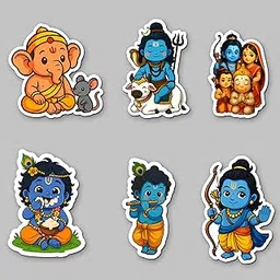 Hindu God Fridge Magnets Acrylic | Set of 6 Cute Cartoon Style Little Krishna, Ganesha, Shiva, Hanuman & Ram Parivar – Spiritual Decorative Magnets for Fridge, Locker, Office-picture-10