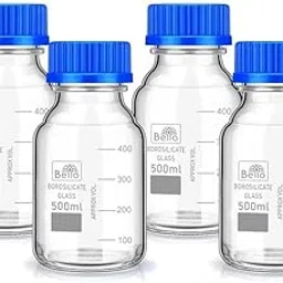 Bello Borosilicate Glass 3.3 Measuring Reagent Bottle 500ml With blue Screw Cap lab, Pack of 4 for laboratory and professional use-picture-16