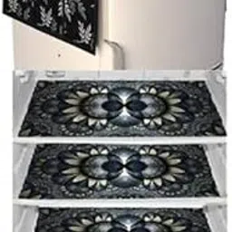 Casual Fridge Cover Set with Top Cover and Fridge Mat Black Free Size-picture-25